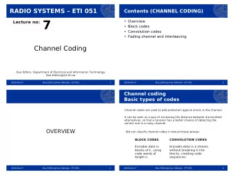 Lecture no: 7   Overview   Block codes   Convolution codes   Fading channel and