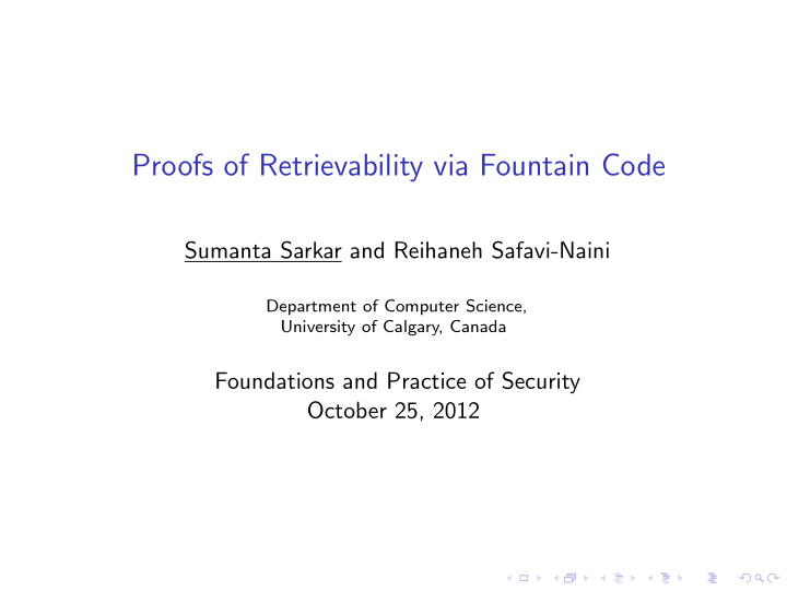 proofs of retrievability via fountain code