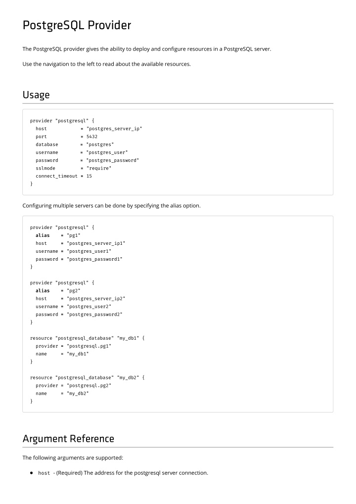 postgresql provider