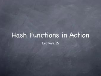 Hash Functions in Action  Lecture 15  RECALL  Hash Functions Main syntactic feature: Variable input