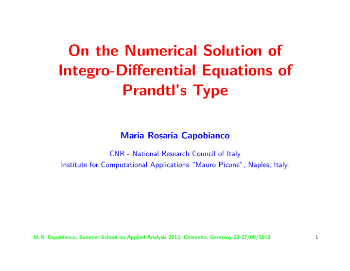 on the numerical solution of integro differential