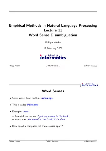 Empirical Methods in Natural Language Processing  Lecture 11  Word Sense Disambiguation  Philipp