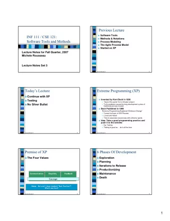 Previous Lecture  Software Tools  INF 111 / CSE 121:  Methods &amp; Notations  Software Tools