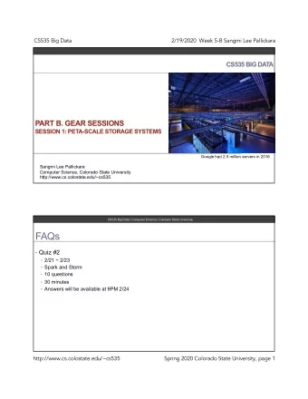 FAQs  Quiz #2  2/21 ~ 2/23  Spark and Storm  10 questions  30 minutes  Answers