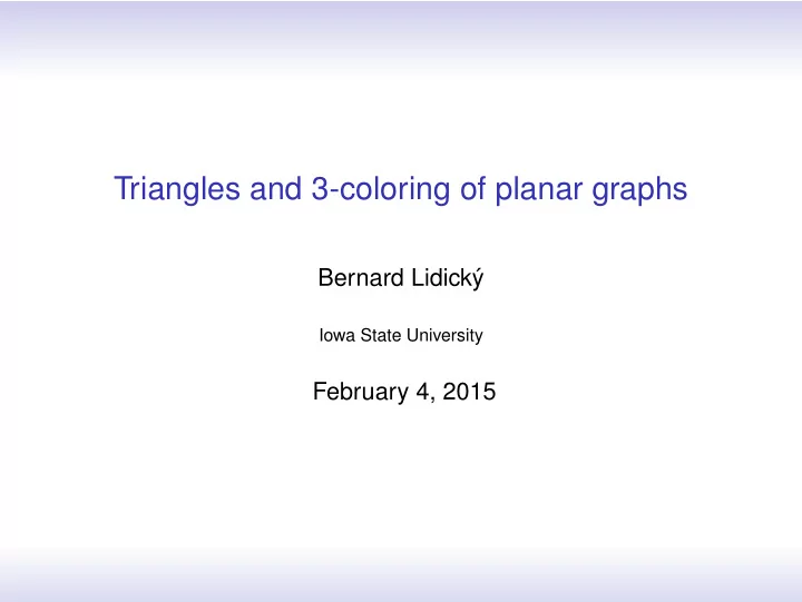 triangles and 3 coloring of planar graphs