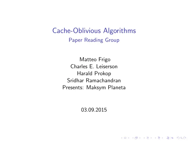 cache oblivious algorithms