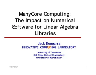 ManyCore  ManyCore Computing:  ManyCore  ManyCore Computing:  Computing:  Computing:  The Impact on