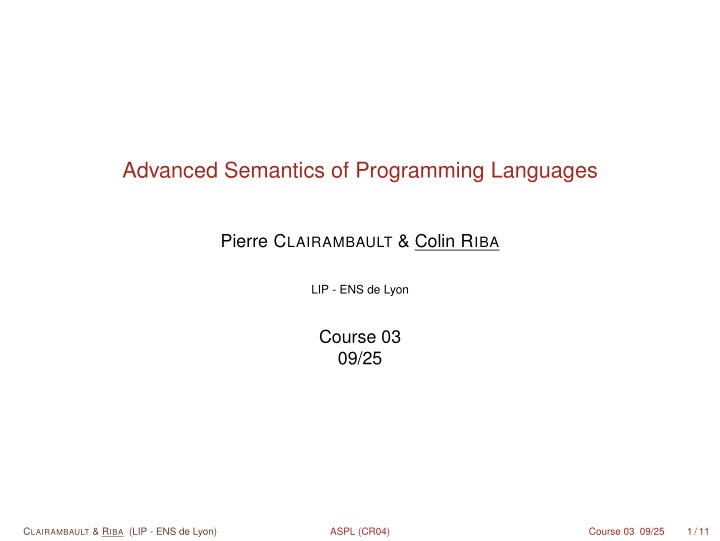 advanced semantics of programming languages