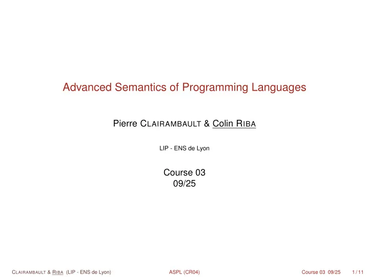 advanced semantics of programming languages
