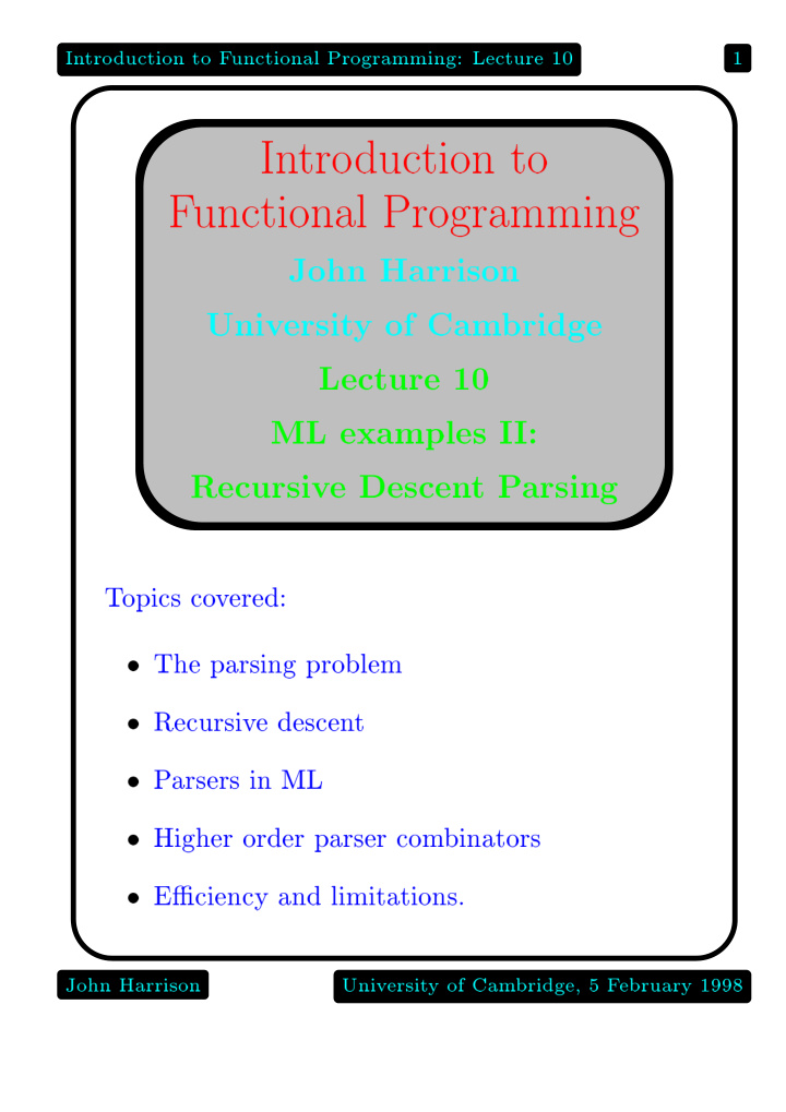 in tro duction to f unctional programming lecture 10 1 in