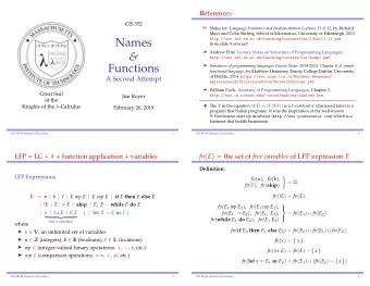 Names  from slide 9 onward  Andrew Pitts Lecture Notes on Semantics of Programming Languages: