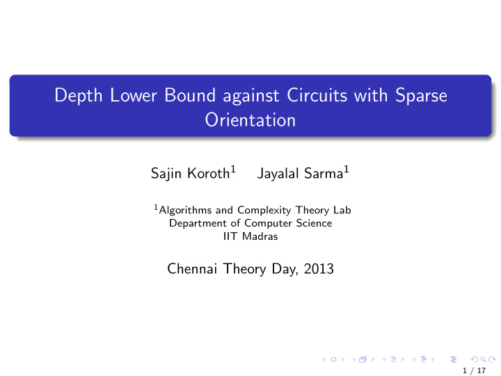 depth lower bound against circuits with sparse orientation