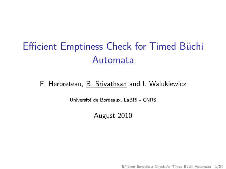 efficient emptiness check for timed b uchi automata