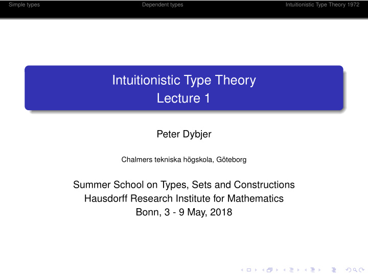 intuitionistic type theory lecture 1