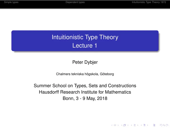 intuitionistic type theory lecture 1