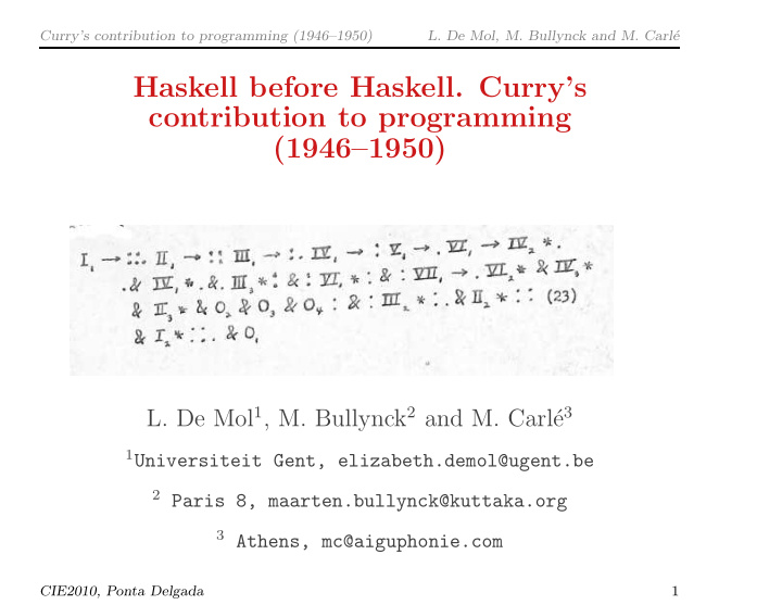 haskell before haskell curry s contribution to