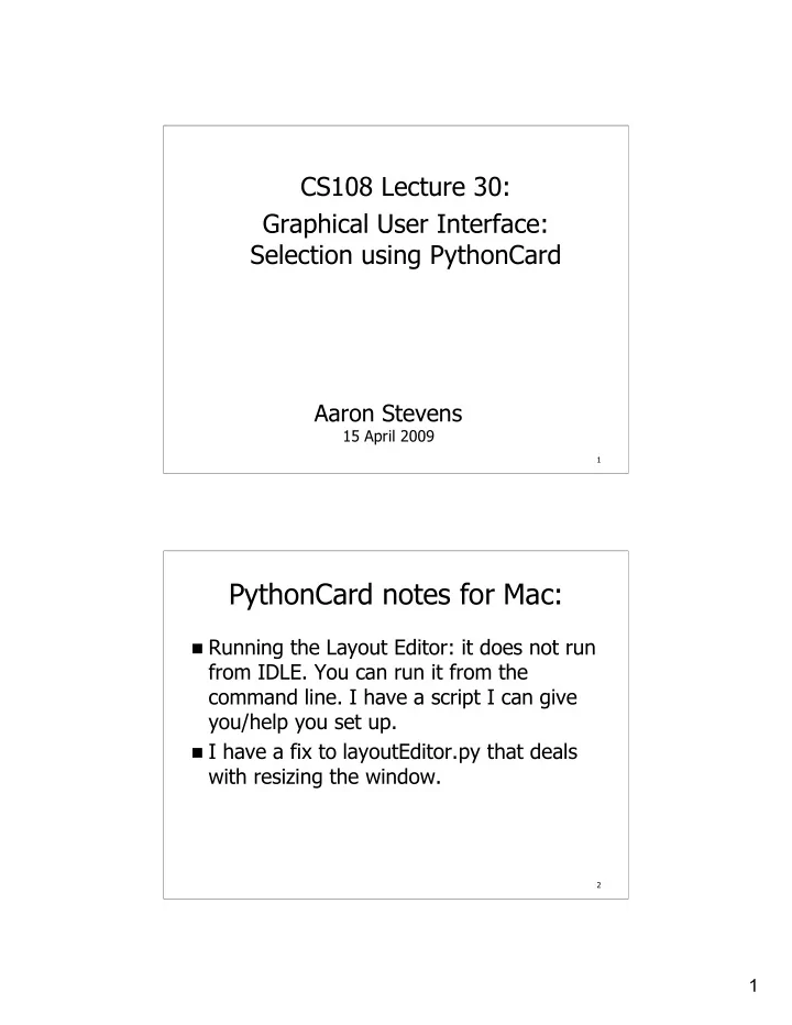 pythoncard notes for mac