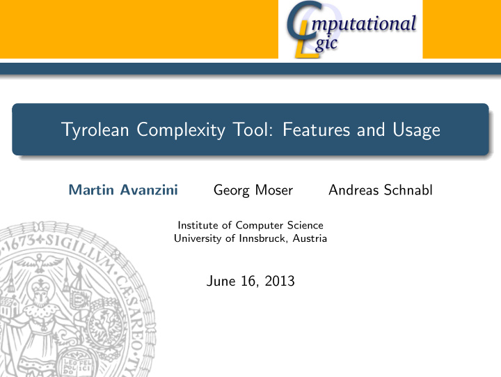 tyrolean complexity tool features and usage