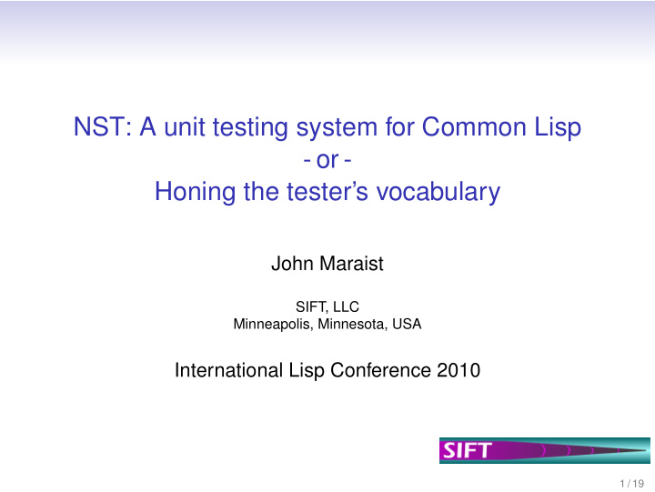 nst a unit testing system for common lisp or honing the
