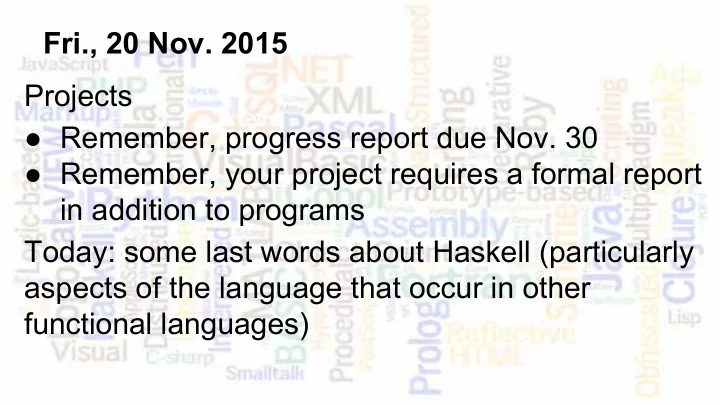 fri 20 nov 2015 projects remember progress report due nov