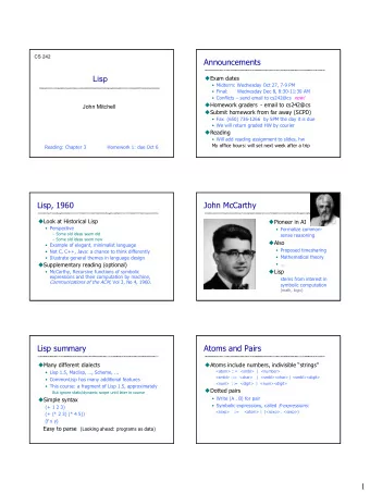 1  Basic Functions  Evaluation of Expressions  Functions on atoms and pairs:  Read-eval-print