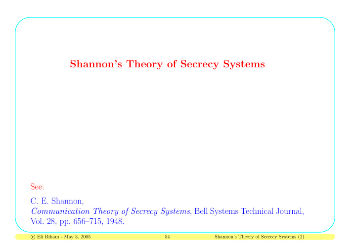 shannon s theory of secrecy systems
