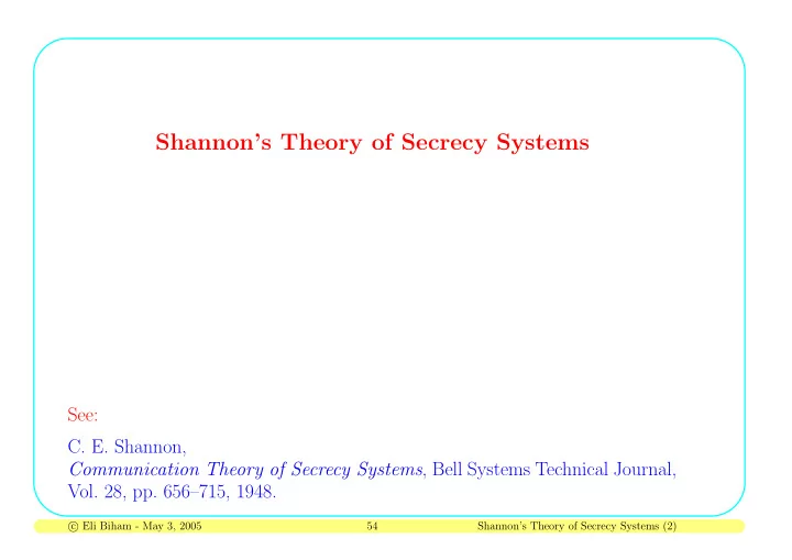 shannon s theory of secrecy systems