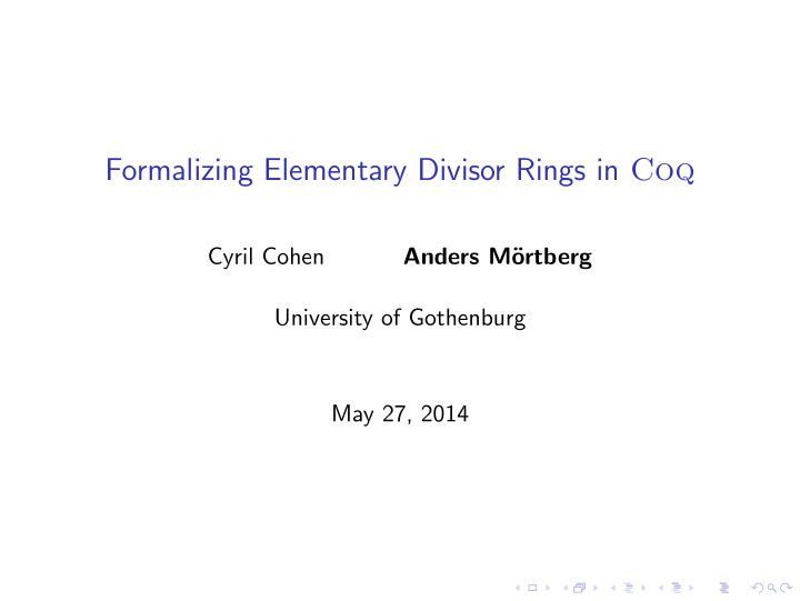 formalizing elementary divisor rings in coq