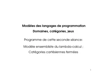 Modles des langages de programmation  Domaines, catgories, jeux  Programme de cette seconde