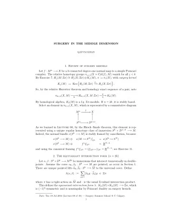 SURGERY IN THE MIDDLE DIMENSION  QAYUM KHAN 1. Review of surgery kernels Let f : M n