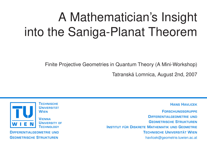 a mathematician s insight into the saniga planat theorem