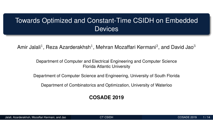 towards optimized and constant time csidh on embedded