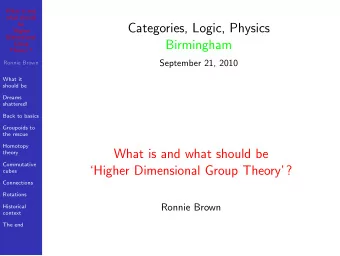 Categories, Logic, Physics  Higher  Dimensional  Birmingham  Group  Theory?  September 21,