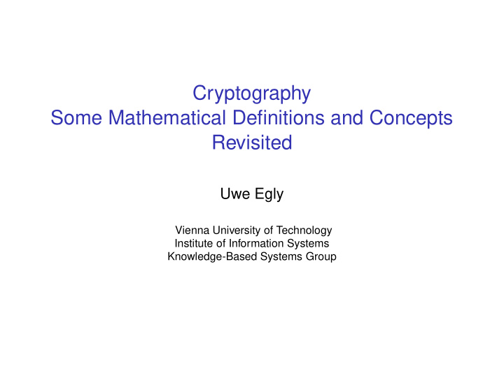 cryptography some mathematical definitions and concepts