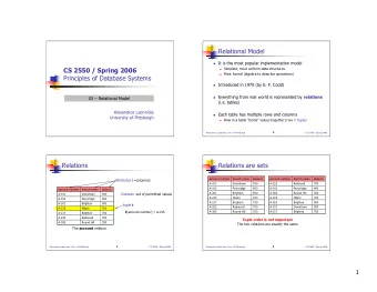 Relational Model  It is the most popular implementation model  CS 2550 / Spring 2006
