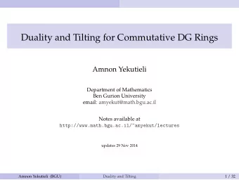 Duality and Tilting for Commutative DG Rings  Amnon Yekutieli  Department of Mathematics  Ben