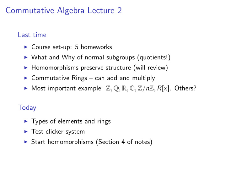 commutative algebra lecture 2