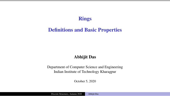 rings definitions and basic properties