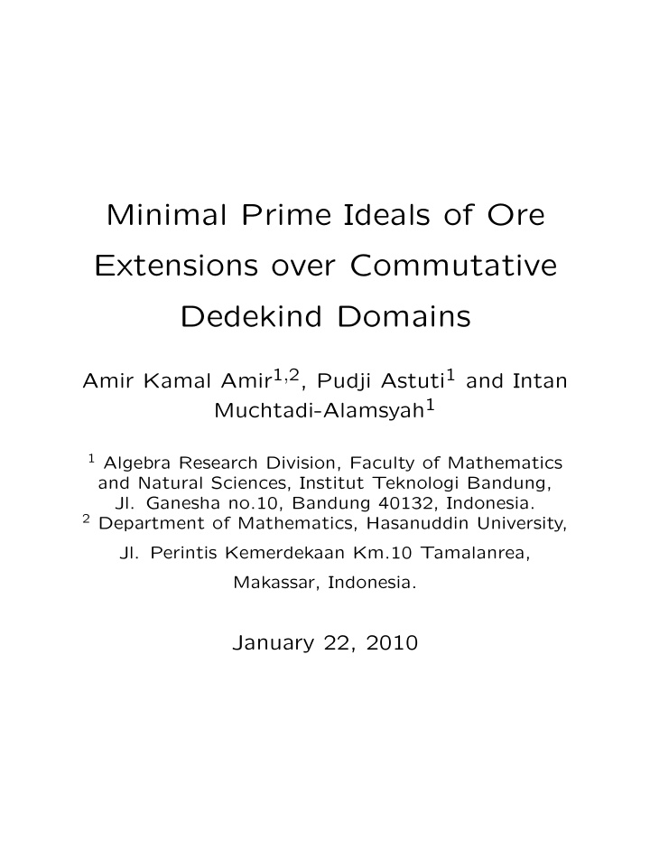 minimal prime ideals of ore extensions over commutative