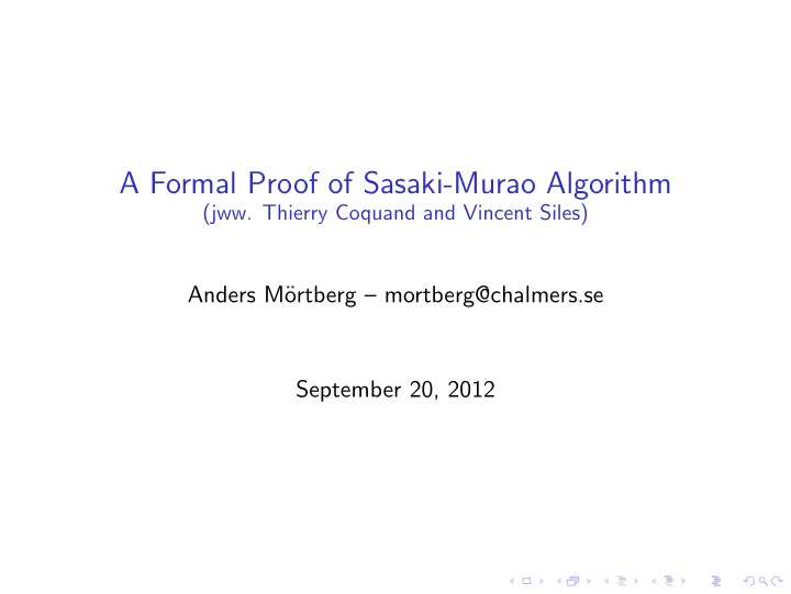 a formal proof of sasaki murao algorithm