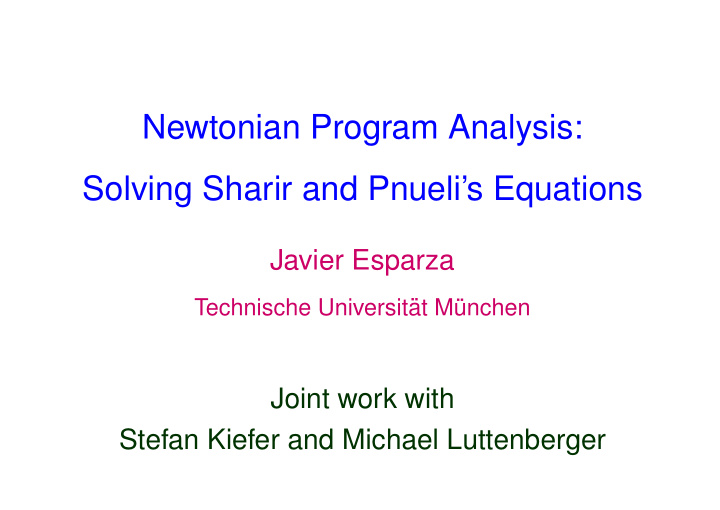 newtonian program analysis solving sharir and pnueli s
