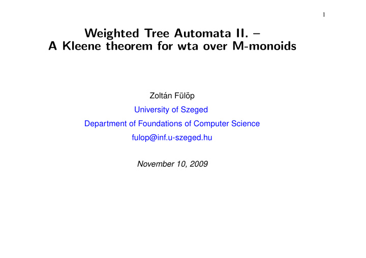 weighted tree automata ii a kleene theorem for wta over m
