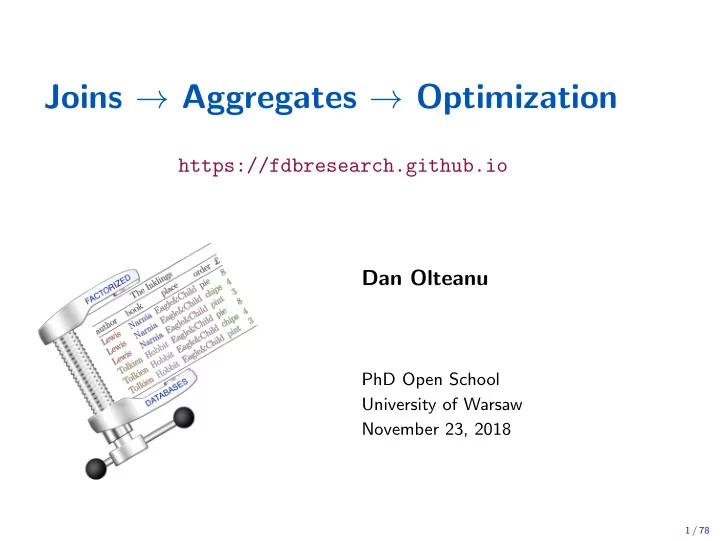 joins aggregates optimization