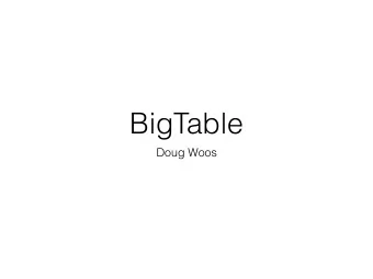 BigTable  Doug Woos  Logistics notes  Problem Set 3 due  Chubby Discussion  Most errors in failover