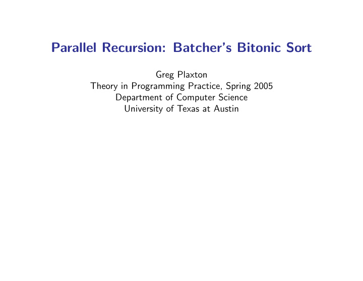 parallel recursion batcher s bitonic sort