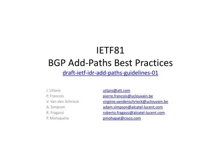 ietf81 bgp add paths best practices