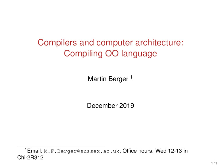compilers and computer architecture compiling oo language