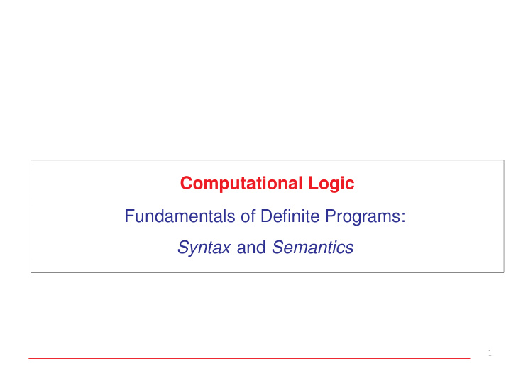 computational logic fundamentals of definite programs