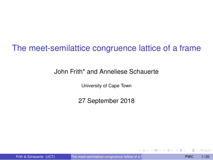 the meet semilattice congruence lattice of a frame