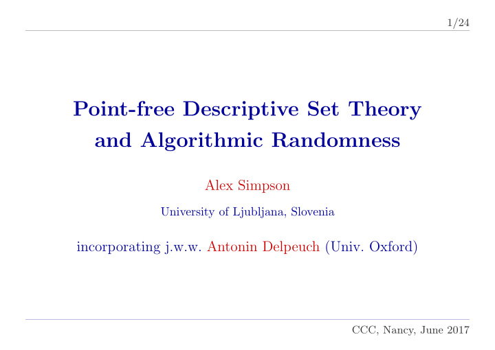 point free descriptive set theory and algorithmic